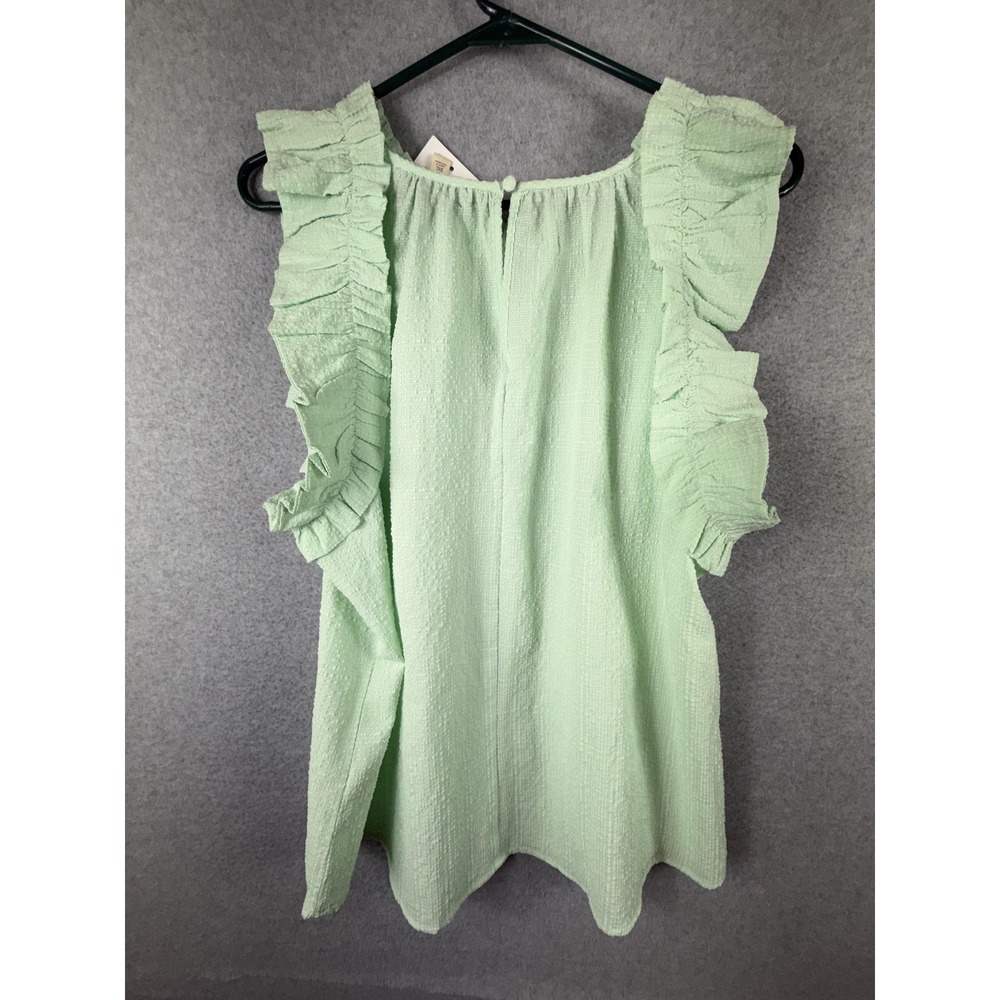 Perch By Blu Pepper Blouse Womens 2XL Mint Green Ruffle Sleeveless Textured Top - Picture 8 of 9